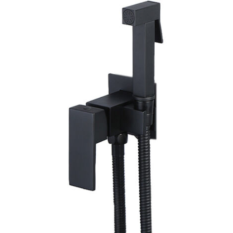 Bathroom shower set, complete bathroom hygiene set with shower, holder and three-way tap, black