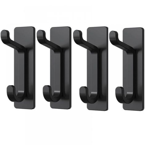 4 Pack Adhesive Wall Hooks, No Drilling Required, Waterproof, Rustproof, Black (1/5)