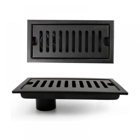 Shower Grate 20 x 10 cm Rectangular Floor Drain Shower Channel Black Floor Drain with Stainless Steel Grate Suitable for Toilet Bathroom Kitchen Balcony