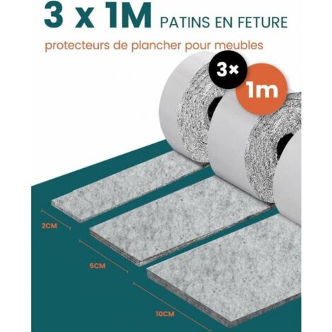 Self-Adhesive Furniture Pads, Furniture Chair Pads 3 Rolls (100x10cm+100x5cm+100x2cm), 5mm-Thick Chair Pad Felt Pad