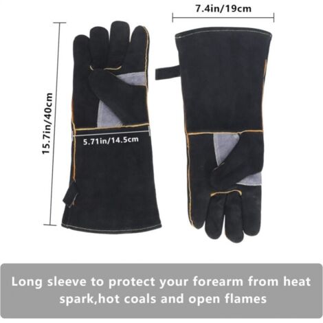 Extremely fire and heat resistant gloves with stitched leather, ideal for fireplaces, stoves, ovens, grills, welding, grilling, migs, potholders, animal treatments.