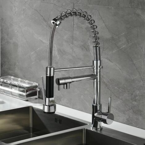 Pull-Out Kitchen Faucet 2 Jets Kitchen Mixer Tap with 2 Spray Modes Cold and Hot Available - Silver (1/5)