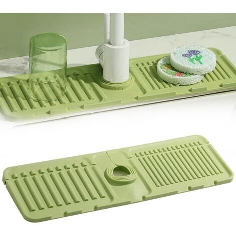 Kitchen Sink Faucet Pad, Faucet Protector Drain Pad, Silicone Faucet Handle Dripper for Kitchen Bathroom Sink (Green)