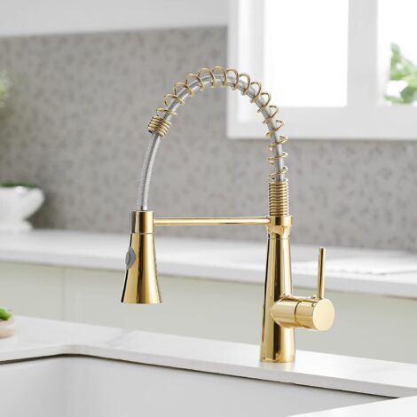 Kitchen Faucet, Spiral Spring Faucet, 360° Rotatable Kitchen Faucet, Brass Faucet, Golden Faucet - with Water Pipe (1/5)