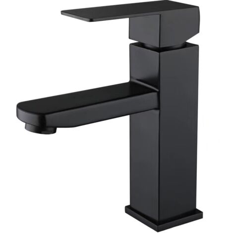 Black Stainless Steel Single Handle Basin Faucet Hot and Cold Water Black Sink Faucet Black Bathroom Mixer Tap (Without Water Line)