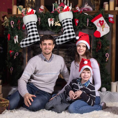 Pack 18 Inch Christmas Stockings for Hanging Fireplace Fur Plaid Xmas Stockings Christmas Decoration (White and Black)
