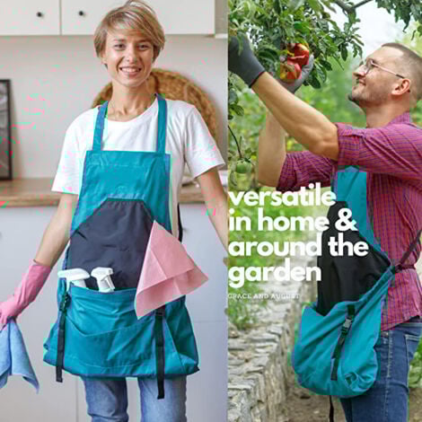 Harvest Apron (Blue), Canvas Fruit Picking Bag - Adjustable Large Capacity Harvest Apron with Bottom Opening and Double Clips for Gardeners