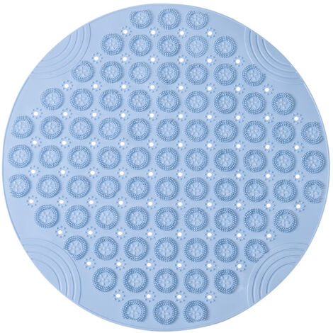 55x55cm PVC Round Massage Bath Mat Non-Slip Shower Mat Antibacterial Bathroom Mat Machine Washable Shower Mat Bathtub Mat with Drainage Holes and Suction Cups,Blue