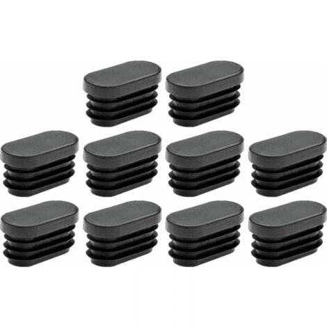 10x Oval Fin Tube End Cap Non-Slip PELD Furniture Table Chair Leg Cap Grooved End Protector, 40 x 20mm Black