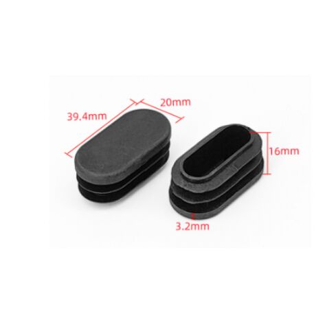 10x Oval Fin Tube End Cap Non-Slip PELD Furniture Table Chair Leg Cap Grooved End Protector, 40 x 20mm Black