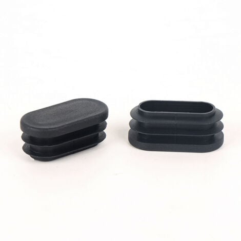 10x Oval Fin Tube End Cap Non-Slip PELD Furniture Table Chair Leg Cap Grooved End Protector, 40 x 20mm Black