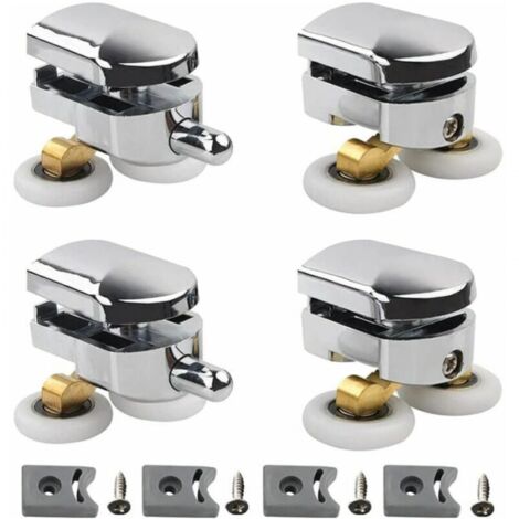 Set of 4 double rollers - for sliding shower door, diameter 25 mm, injected zinc rollers, for bathroom, with bumpers and fixings (1/4)
