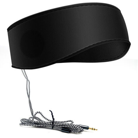 Black Music Sleep Headband with Headphones, 3.5mm Wired Soft Elastic Travel Headband with Slim Speaker, Comfortable Sleeping Music Headphones (1/3)