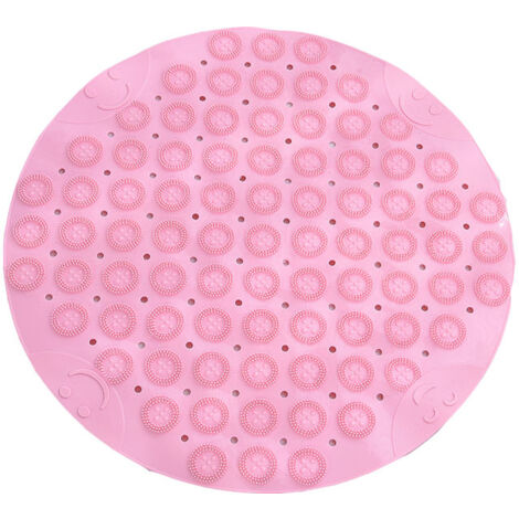 55x55cm PVC Round Massage Bath Mat Non-Slip Shower Mat Antibacterial Bathroom Mat Machine Washable Shower Mat Bathtub Mat with Drainage Holes and Suction Cups,Pink