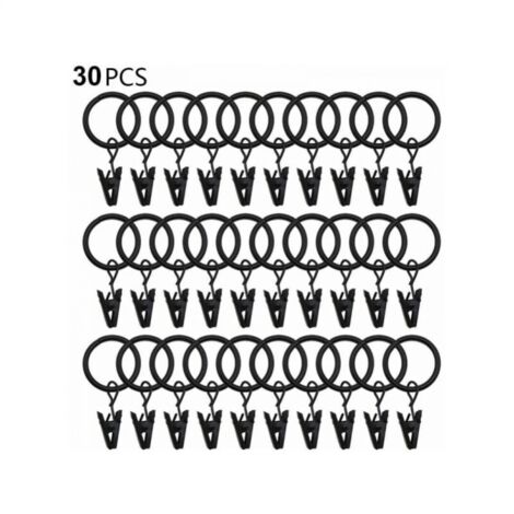 30 Pack Curtain Rings with Clip, Rustproof Stainless Steel Curtain Rings, Metal Curtain Hooks, Curtain Rod Ring for Shower Curtains and Window Curtains, Black (1/4)
