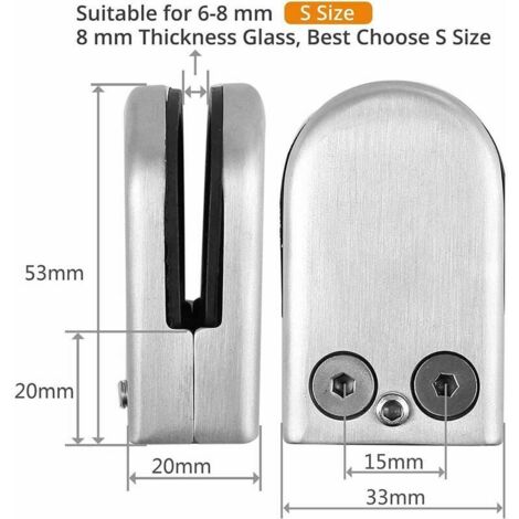 4 Pack Glass Clamp Brackets 6-8mm Stainless Steel Glass Clamp Adjustable Glass Holders, Silver