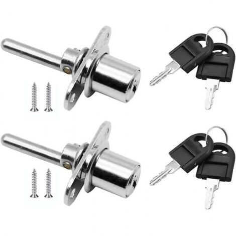 2pcs, (Silver) Door Lock Drawer with Key for Furniture Piston Lock, Diameter 16mm, Length 61mm (1/5)