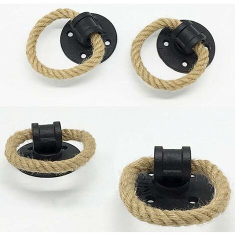 2pcs (Black) Vintage Hemp Rope Wrought Iron Handle Wooden Door Handles ...