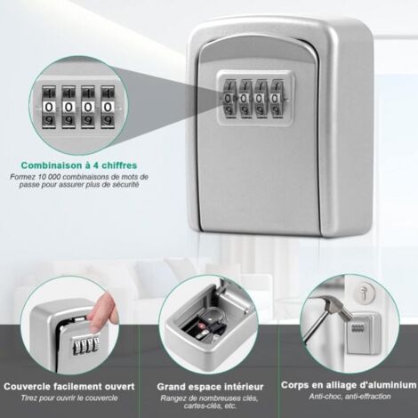 Silver Secure Key Box, Safe Storage Zinc Alloy Lock Box with 4 Digit ...