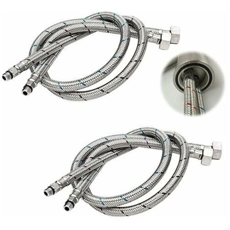 G 3/8 DN6 60cm Long Connection Hose for Faucets, Compression Threaded Flexible Water Pipe 2 Piece (1 Pair)