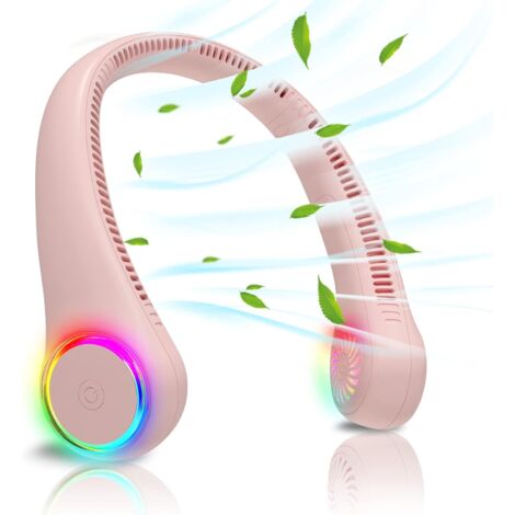 Neck Fan, Portable Fan, Mini USB Fan, Bladeless Fan, Powerful and Quiet Fan with 4000 mAh Battery 3 Speeds for Outdoor Camping Office Room, Pink