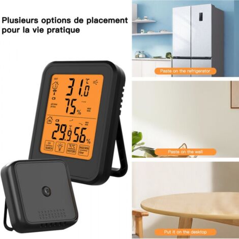 Slim Magnetic Thermometer And Hygrometer Clock Home Wall-Mounted Electronic Clock in Black