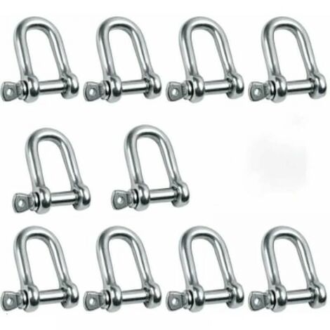 10pcs M5 Stainless Steel Shackles with Stainless Steel Straight Straps, 304 Stainless Steel D Shackles