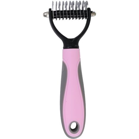 1PC(Pink-11 Teeth)Double Sided Rake Pet Brush Dog Dematting Tool Pet Grooming Undercoat Rake Effective for Removing Mats Cats, Dogs Pet Grooming Tool (1/4)