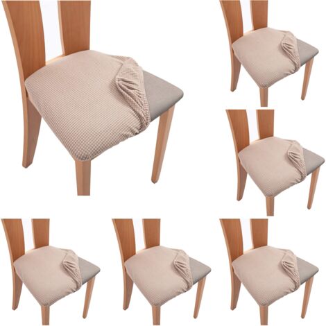 6pcs Khaki Dining Room Kitchen Chair Cover, Anti-fouling Slipcover, Elastic Curved Chair Cover (1/3)