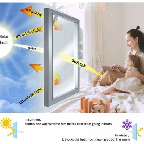 40×300CM Privacy Window Film One Way Mirror Window Film Heat Insulation Anti UV Privacy Protection for Home Office Store Window,Double Sided Silver