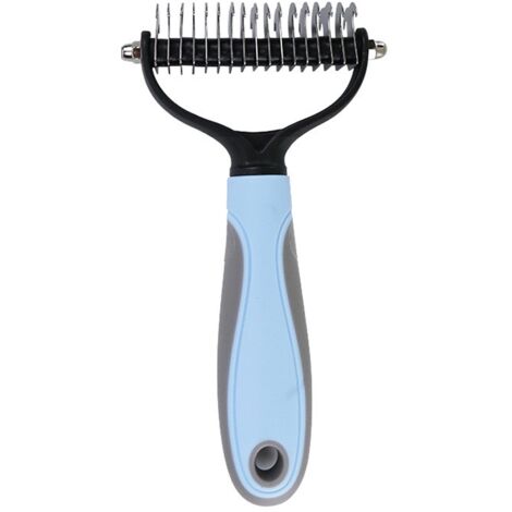 1PC(Blue-17 teeth)Double Sided Rake Pet Brush Dog Dematting Tool Pet Grooming Undercoat Rake Effective for Removing Mats Cats, Dogs Pet Grooming Tool (1/4)