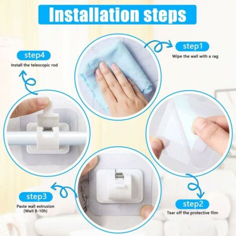 8 Pack Curtain Rod Brackets No Drilling Self Adhesive Rod Holder Transparent,White