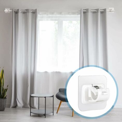 8 Pack Curtain Rod Brackets No Drilling Self Adhesive Rod Holder Transparent,White