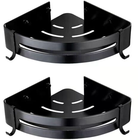 2 Pieces Black Shower Shelf, No Drilling Bathroom Shelf Shower Storage Basket Aluminum Wall Mounted Adhesive Shower Caddy Organizer for Shampoo (Triangle) (1/4)