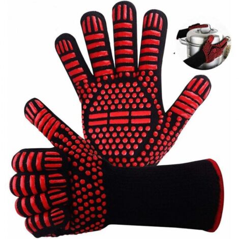 Red Oven Glove, Heat Resistant Glove, Barbecue Glove 800°C Heat Resistant Silicone Oven Glove Non-Slip for Kitchen / Baking / Barbecue