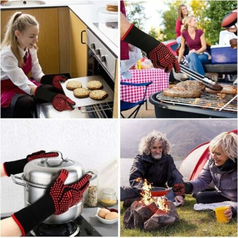 Red Oven Glove, Heat Resistant Glove, Barbecue Glove 800°C Heat Resistant Silicone Oven Glove Non-Slip for Kitchen / Baking / Barbecue