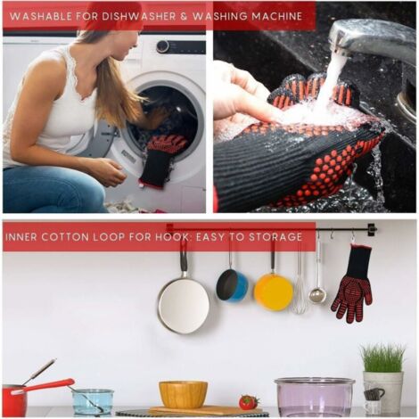 Red Oven Glove, Heat Resistant Glove, Barbecue Glove 800°C Heat Resistant Silicone Oven Glove Non-Slip for Kitchen / Baking / Barbecue