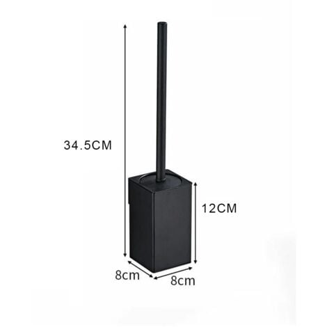 (Black) Space Aluminum Wall Mounted Square Toilet Brush Holder 1 Brush Head, 34.5x8x8cm