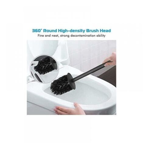 (Black) Space Aluminum Wall Mounted Square Toilet Brush Holder 1 Brush Head, 34.5x8x8cm