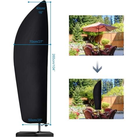 Parasol Cover, Waterproof Windproof Heavy Duty Ripstop 210D Oxford Oversized Cantilever Cover with Zipper (205 x 25/48/57cm) - Black