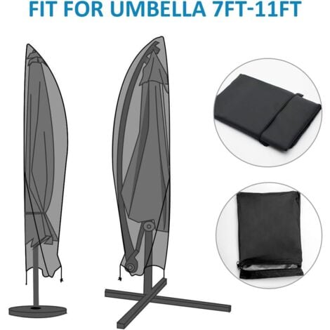 Parasol Cover, Waterproof Windproof Heavy Duty Ripstop 210D Oxford Oversized Cantilever Cover with Zipper (205 x 25/48/57cm) - Black