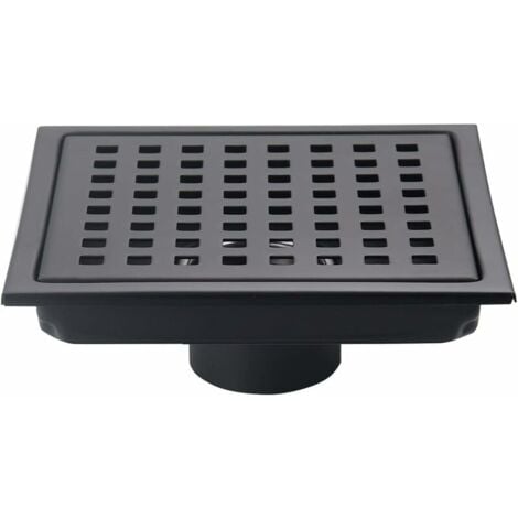6 Inch Square Shower Floor Drain Matte Black Grate with Removable Cover SUS304 Stainless Steel