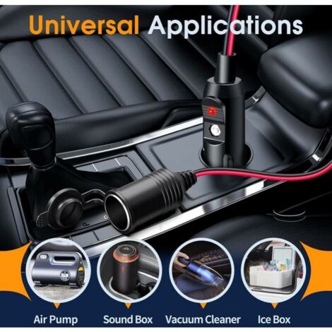 3M Cigarette Lighter Extension Cable, 12V/24V Car Charger Cigarette Lighter Socket, 16AWG Waterproof Dustproof Adapter with 15A Fuse for Motorcycle, Boat, Car, Truck