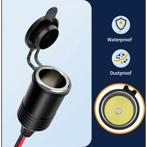 3M Cigarette Lighter Extension Cable, 12V/24V Car Charger Cigarette Lighter Socket, 16AWG Waterproof Dustproof Adapter with 15A Fuse for Motorcycle, Boat, Car, Truck