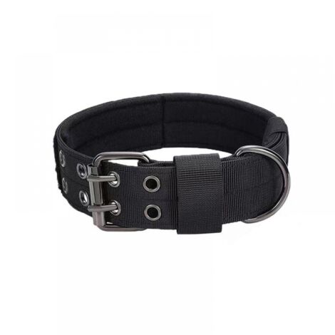 1PC Military Adjustable Padded Dog Collar Black, L(44-54), Metal Buckle Nylon Dog Collar for Training Medium Large Dogs (1/5)