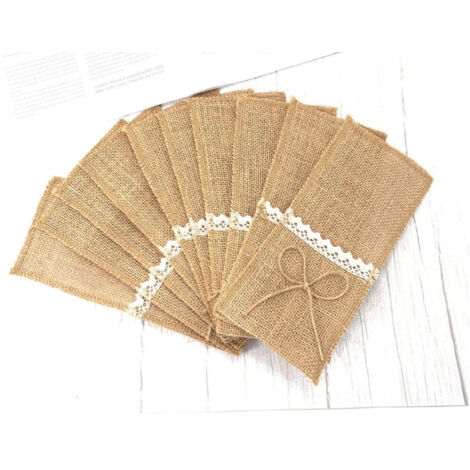 Set of 20 Cutlery Holder Bag Burlap Tooth Pouch Tableware Fork Jute Vintage Table Decoration Wedding Party Supplies Christmas Baptism Jute Bow (1/5)