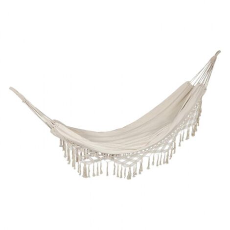 Beige Soft Cotton Garden Hammock with Backpack, Great for Garden, Porch, Travel, Camping