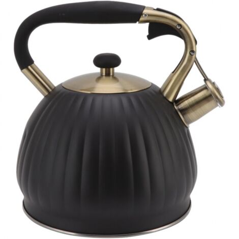 Black 3.5L Stainless Steel Pumpkin Shape Whistling Tea Kettle Teapot Stovetop Tea Kettle