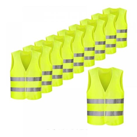 Rare gem warning vest / safety vest neon yellow with fluorescent stripes, 10 pieces