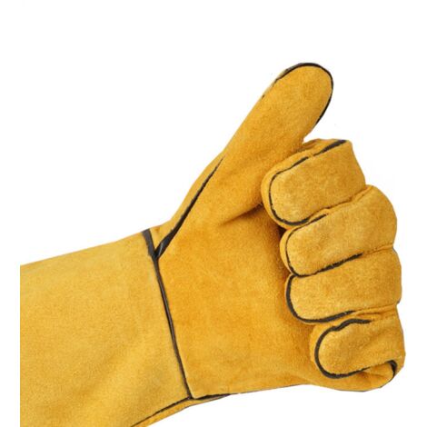 Pair of Heavy Duty Heat Resistant Welding Gloves Yellow Leather